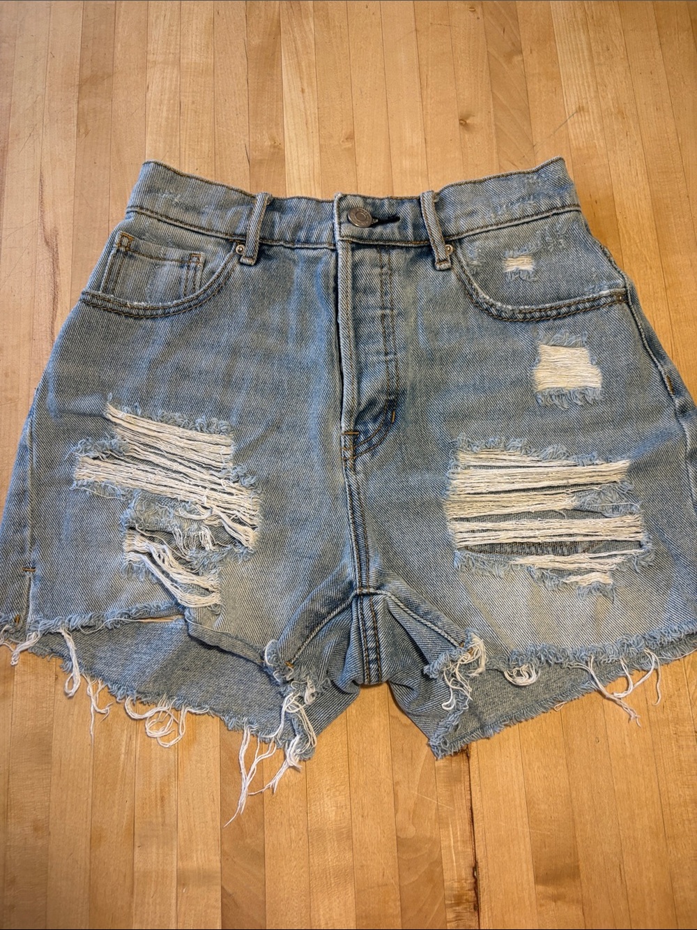 Pacsun Women's Size 24 Distressed Light Blue Denim High-Rise Jean Shorts